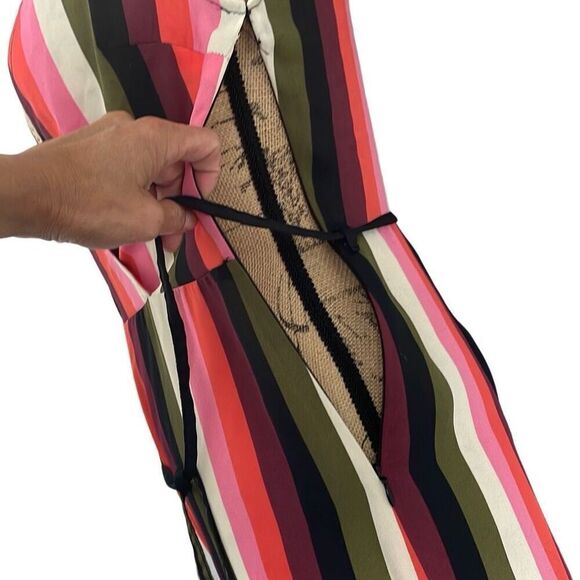 EUC ASOS Multicolor Stripe Crossfront Lowcut V Capri Jumpsuit - Size 2 - Picture 12 of 14